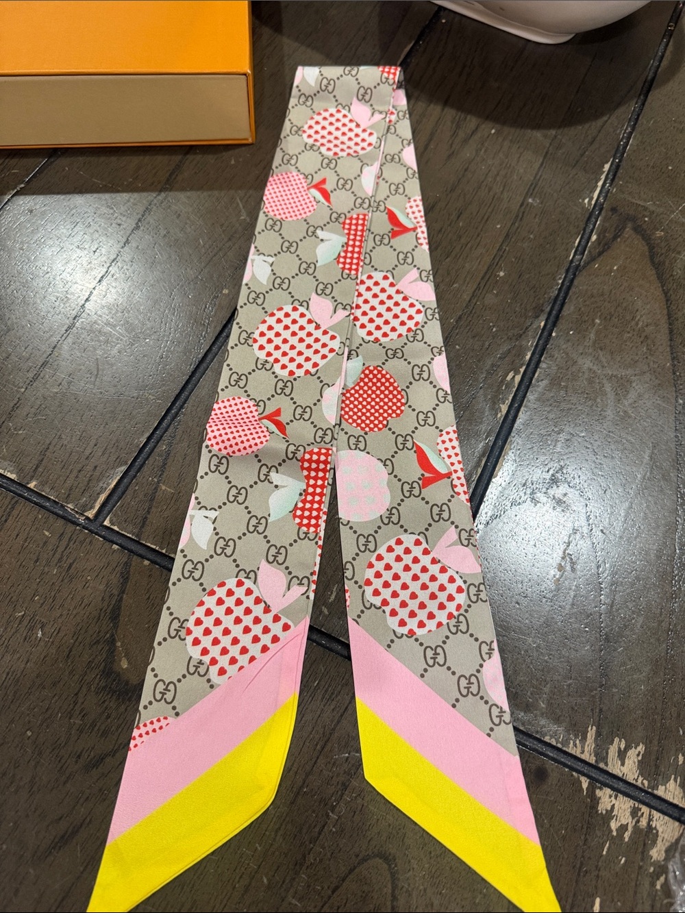 Kids Heart-Print Silk Twilly in Pink, Red & Yellow